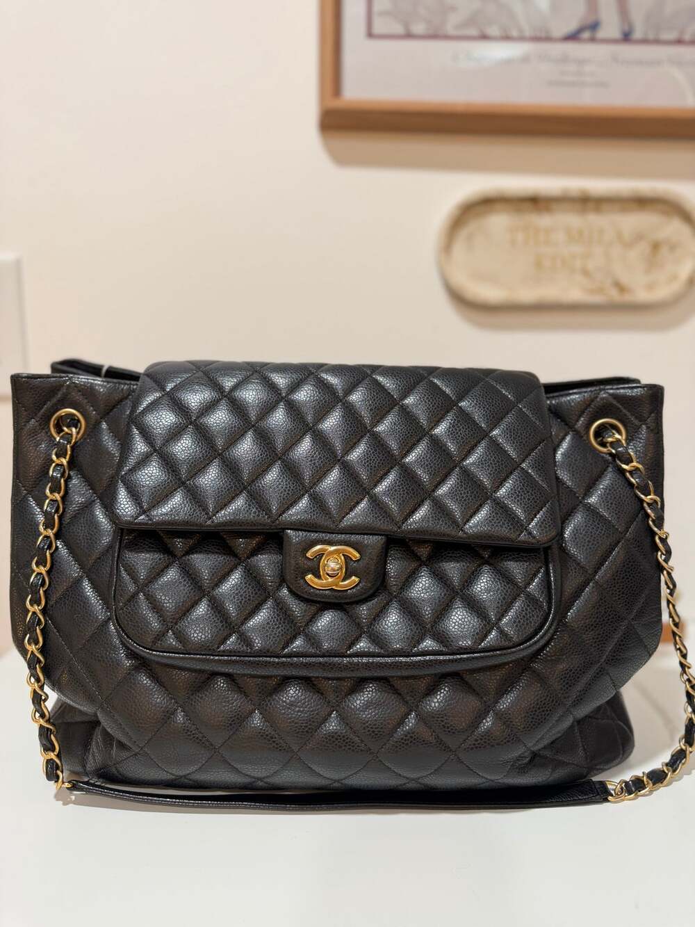CHANEL QUILTED CAVIAR LEATHER FLAP TOTE BAG